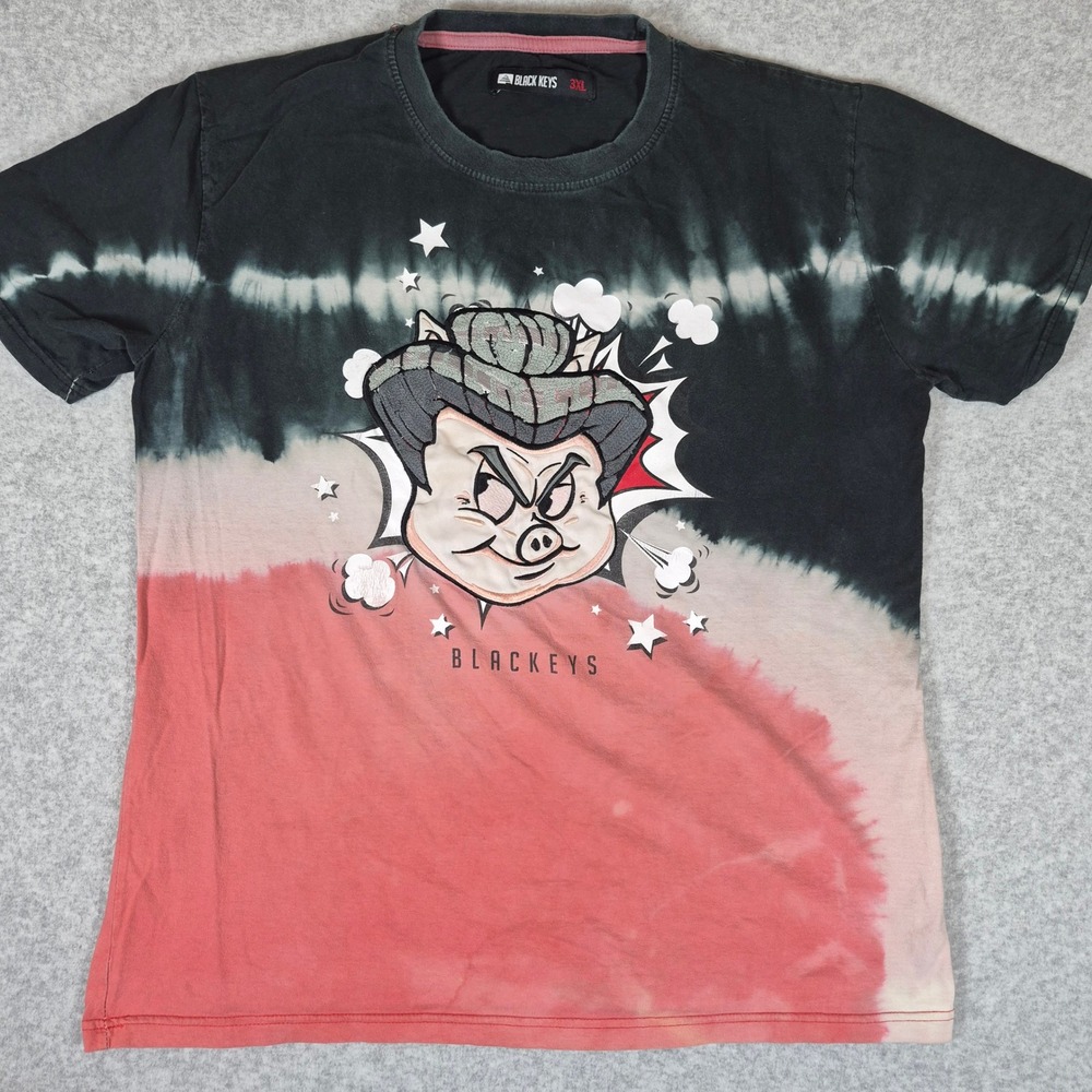 Black Keys Graphic T Shirt Mens 3XL Black Red Tie Dye Angry Pig Embroidered